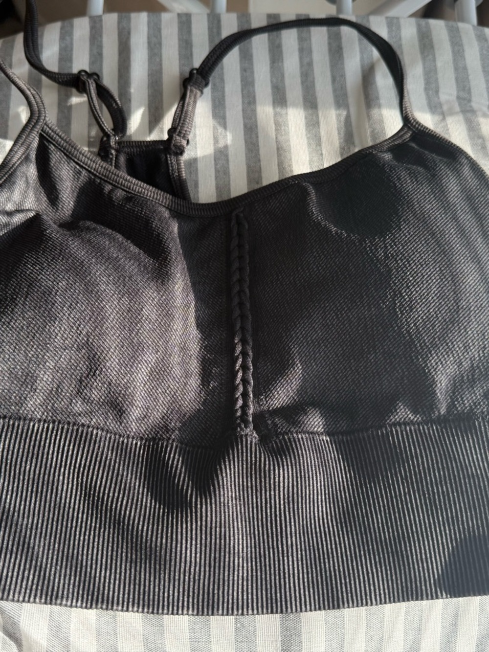 Avia Black Seamless Cropped Sports Bra with Braided Center